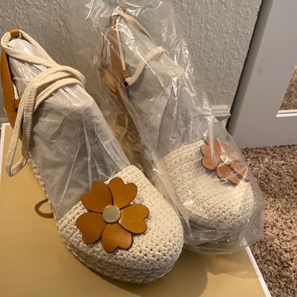 Never Worn. Macrame wedge By MICHAEL Michael Kors. Size 8.5M string wrap ankle